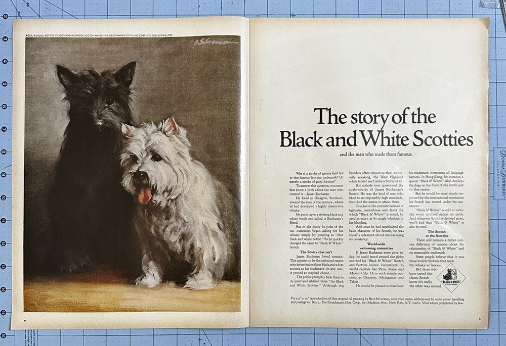 VINTAGE ORIGINAL 1969 Black & White Scotch Print Ad Two Page Ad